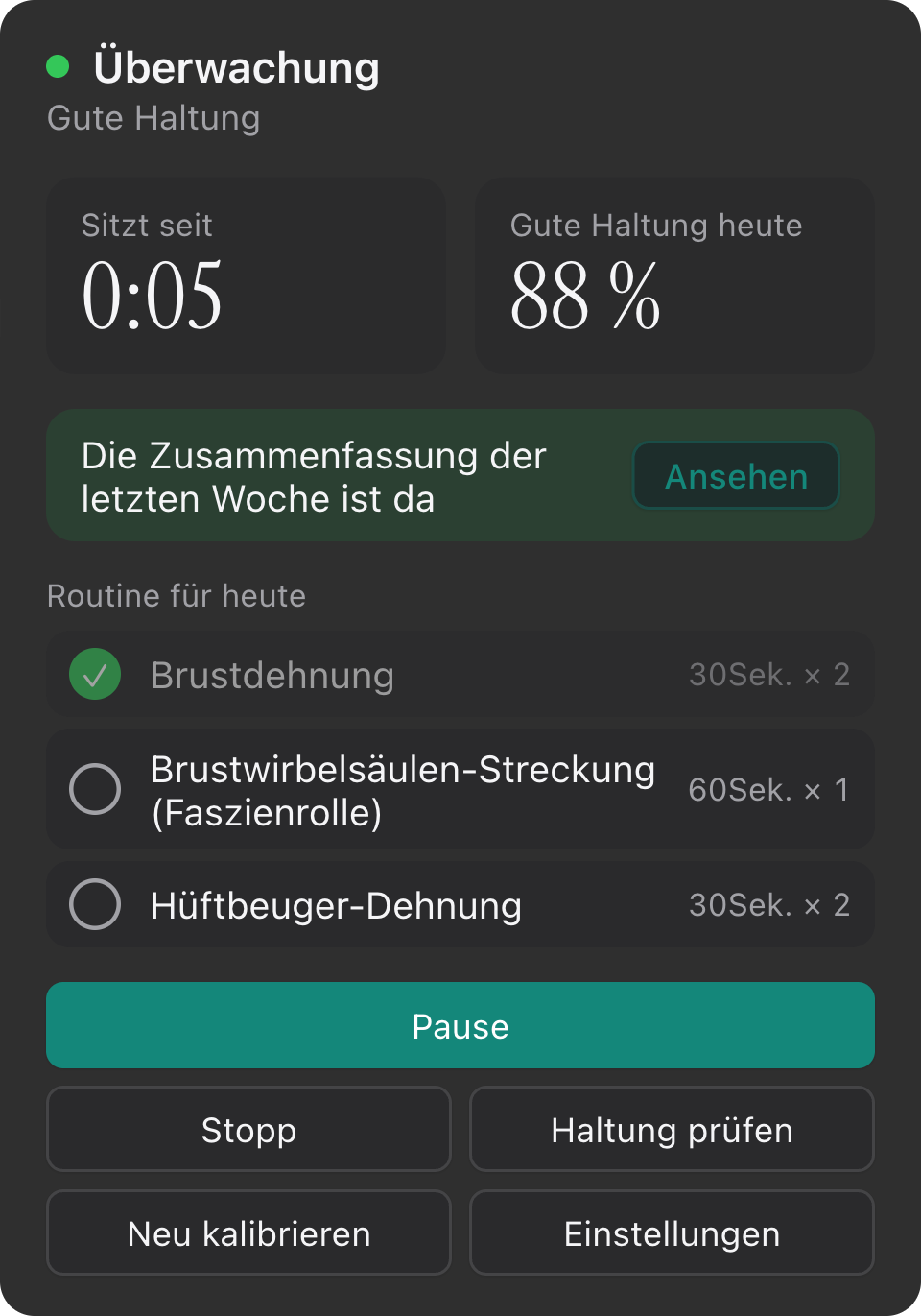 Das Menüleisten-Popover von Kamae