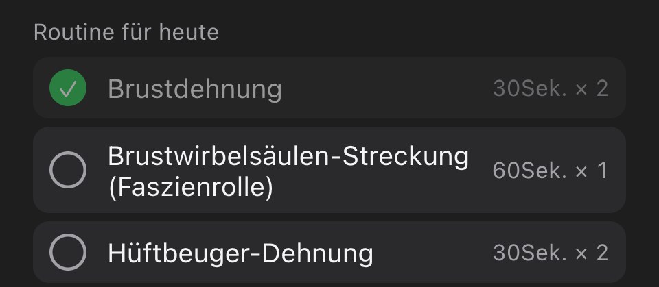 Die Routine für heute im Kamae-Menü