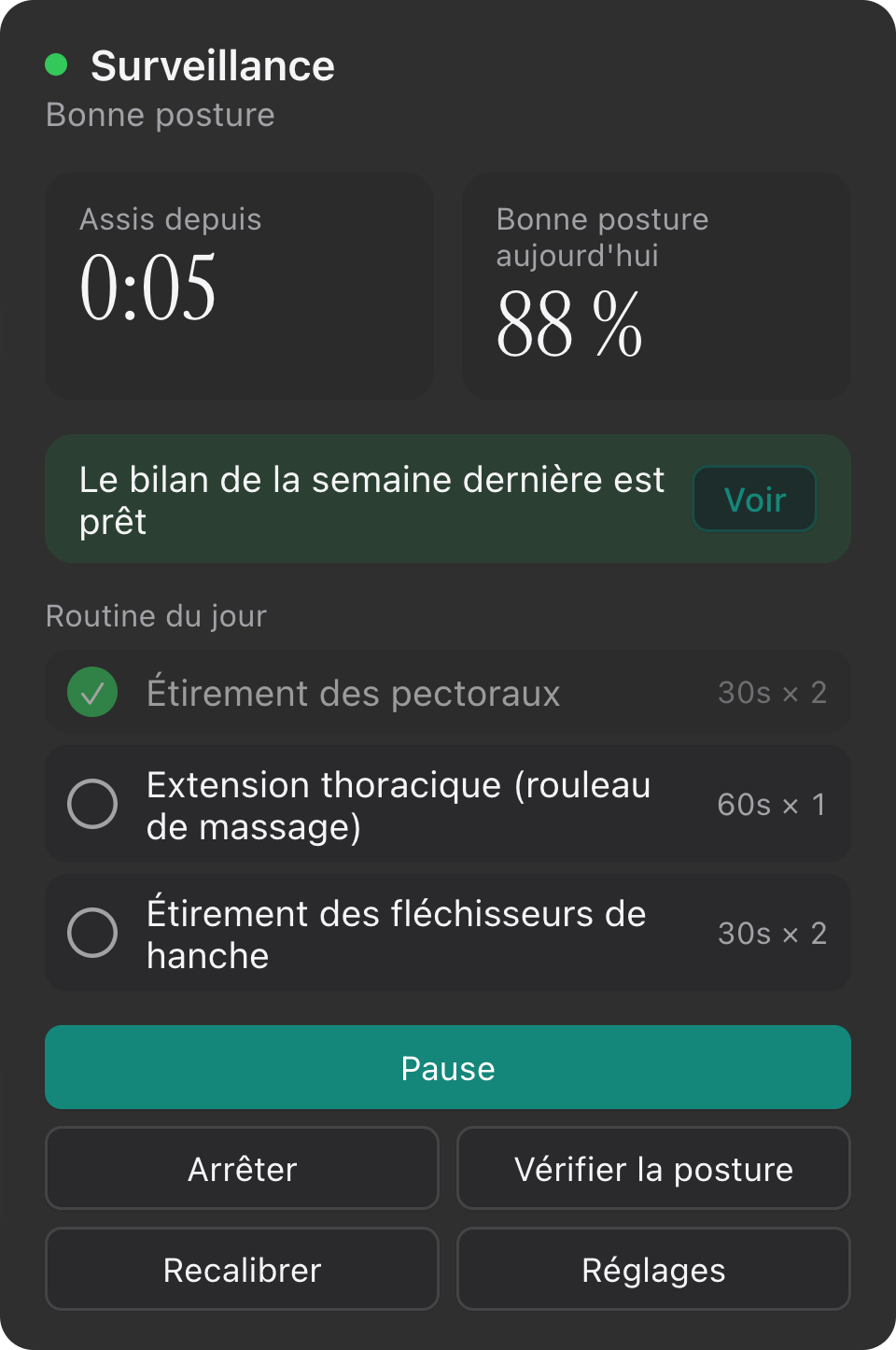La fenêtre de Kamae dans la barre des menus