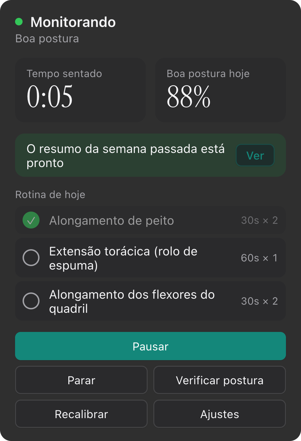 A janela do Kamae na barra de menus